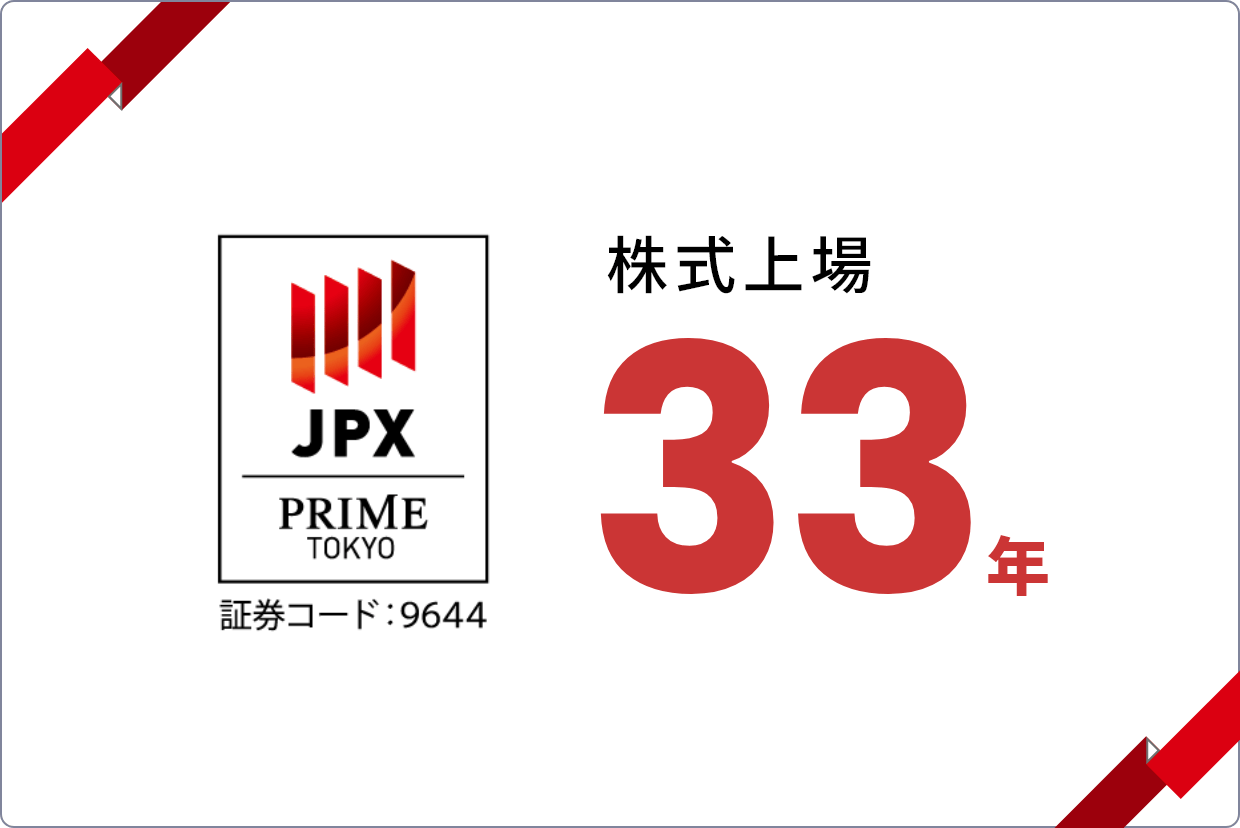 株式上場33年 JPX PRIME TOKYO 証券コード:9644